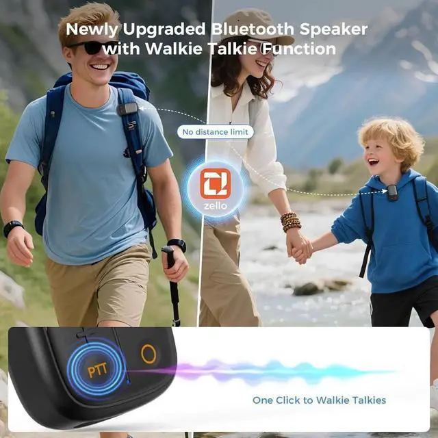 Alt view image 4 of 7 - 2 Pack Wearable Bluetooth Speaker with Walkie Talkie funtion, IPX7 Waterproof Clip-on Portable Speaker, TWS Pairing Portable Speaker for Hands-Free Music/Calls for Work/Cycling/Running/Hiking