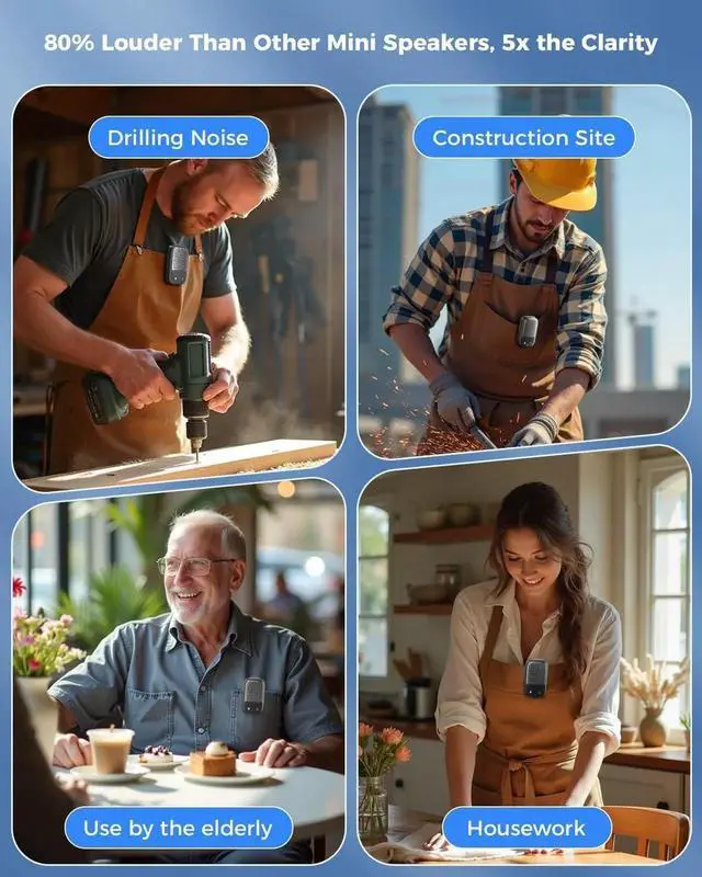 Alt view image 2 of 7 - 2 Pack Wearable Bluetooth Speaker with Walkie Talkie funtion, IPX7 Waterproof Clip-on Portable Speaker, TWS Pairing Portable Speaker for Hands-Free Music/Calls for Work/Cycling/Running/Hiking