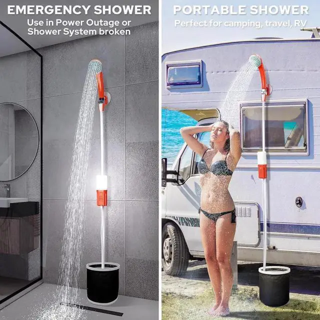 Alt view image 4 of 7 - KEDSUM Portable Shower for Camping, 4400mAh Electric Portable Camping Shower with USB C Adapter, Outdoor Camp Pump with LED Camping Light, Multiple Power Supply Methods, for Hiking, Travel, Car, Pet
