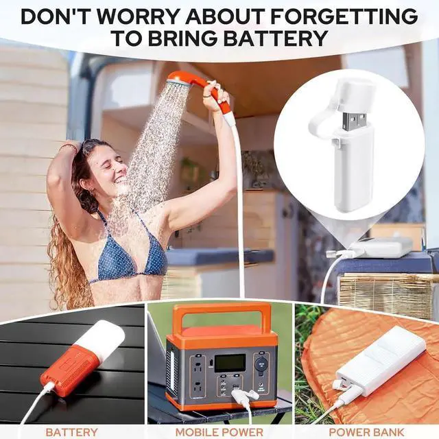 Alt view image 3 of 7 - KEDSUM Portable Shower for Camping, 4400mAh Electric Portable Camping Shower with USB C Adapter, Outdoor Camp Pump with LED Camping Light, Multiple Power Supply Methods, for Hiking, Travel, Car, Pet