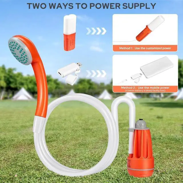 Alt view image 6 of 7 - KEDSUM Portable Shower for Camping, 4400mAh Electric Portable Camping Shower with USB C Adapter, Outdoor Camp Pump with LED Camping Light, Multiple Power Supply Methods, for Hiking, Travel, Car, Pet