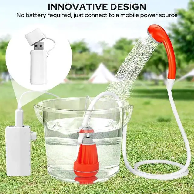 Alt view image 7 of 7 - KEDSUM Portable Shower for Camping, 4400mAh Electric Portable Camping Shower with USB C Adapter, Outdoor Camp Pump with LED Camping Light, Multiple Power Supply Methods, for Hiking, Travel, Car, Pet