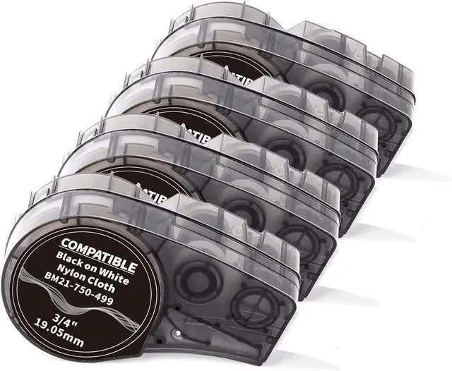 Main image of Compatible Label Tape Replacement for M21-750-499 Black on White Nylon Cloth 3/4 Inch Label Tape, for Wire and Cable, Work with M210-, M211-, BMP21 Plus, BMP21 LAB Printer, 0.75 Inch, 4-Pack