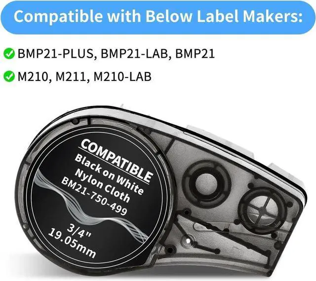 Alt view image 3 of 7 - Compatible Label Tape Replacement for M21-750-499 Black on White Nylon Cloth 3/4 Inch Label Tape, for Wire and Cable, Work with M210-, M211-, BMP21 Plus, BMP21 LAB Printer, 0.75 Inch, 4-Pack