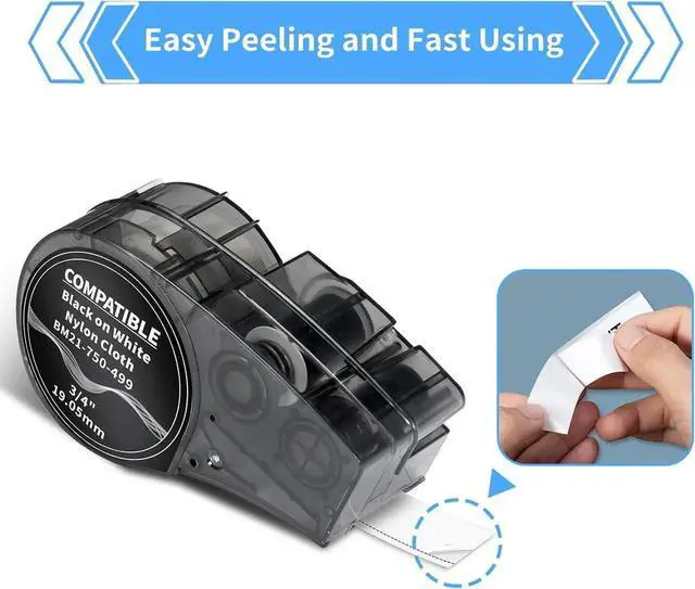 Alt view image 6 of 7 - Compatible Label Tape Replacement for M21-750-499 Black on White Nylon Cloth 3/4 Inch Label Tape, for Wire and Cable, Work with M210-, M211-, BMP21 Plus, BMP21 LAB Printer, 0.75 Inch, 4-Pack