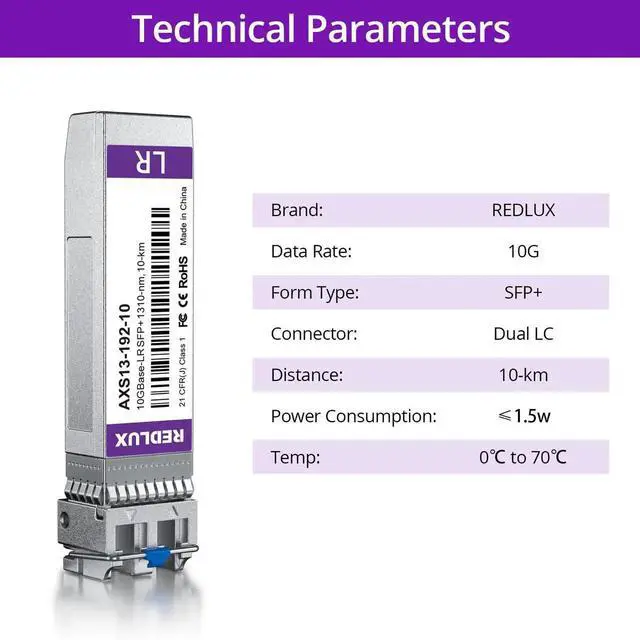 Alt view image 3 of 5 - REDLUX 10G SFP+ Transceiver, 10G-LR SFP+ Module, 1310nm SMF, Dual LC Connector, up to 10 KM, Compatible for Cisco SFP-10G-LR, Meraki, Ubiquiti UniFi UF-SM-10G, Netgear and More, Pack of 2