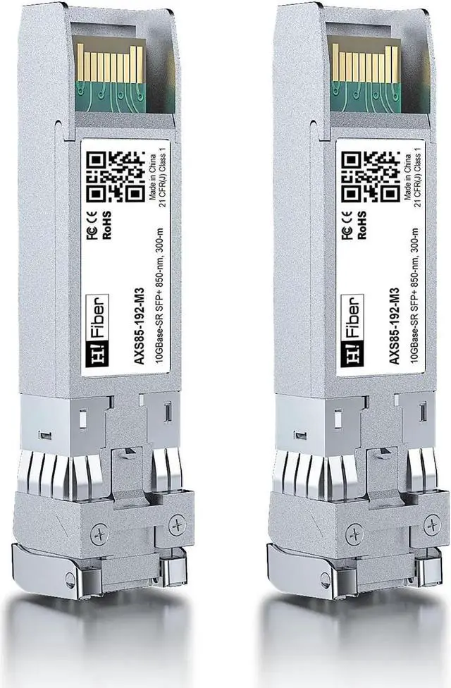 Main image of H!Fiber 10G Multimode SFP+ LC Module, 10GBase-SR Fiber Transceiver for Ubiquiti UniFi UF-MM-10G, Mikrotik, Netgear, D-Link,TP-Link and More (MMF,850nm,300m,DDM) 2 Pack