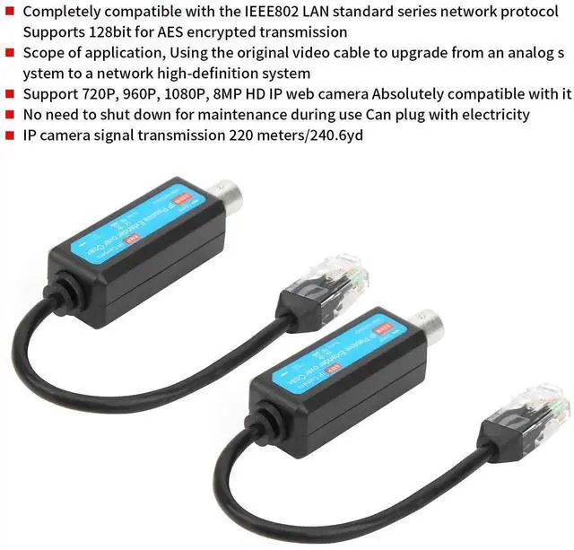 Main image of SYH&AQYE Passive IP Network Coaxial Transmitter, Coaxial to RJ45 Ethernet Transmitter, 10/100Mbps High Speed Transmission Coaxial Lines Extender for 720P 960P 1080P 8MP HD IP Web Camera