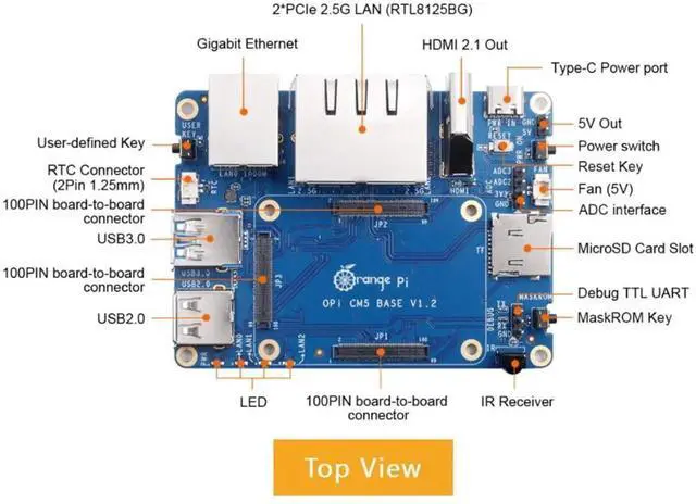 Alt view image 5 of 5 - Orange Pi CM5 Base Board with 2×2.5G LAN Ports, 1×Gigabit LAN Port, 3×Standard CM5 Connectors, 4×Camera Ports, HDMI and USB, CM5 Carrier Board Compatible with Orange Pi CM5 Core Board