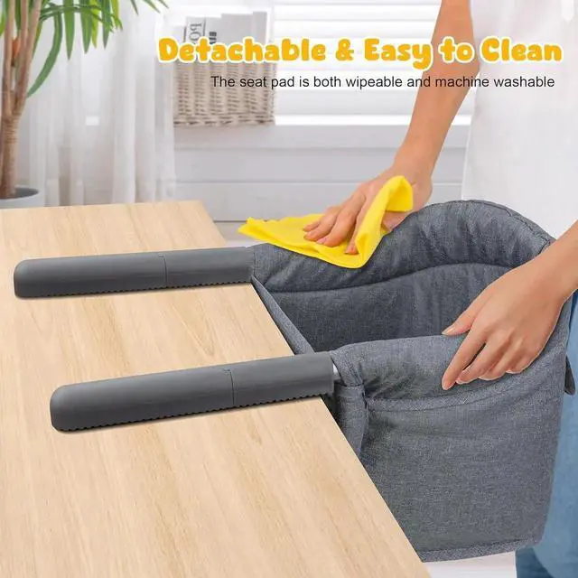 Alt view image 5 of 6 - Hook On High Chair: Portable Fast Table Chair with Storage Bag, Clip on High Chairs for Babies and Toddlers, Foldable Baby Feeding Chair with Removable Seat for Home and Travel -Grey