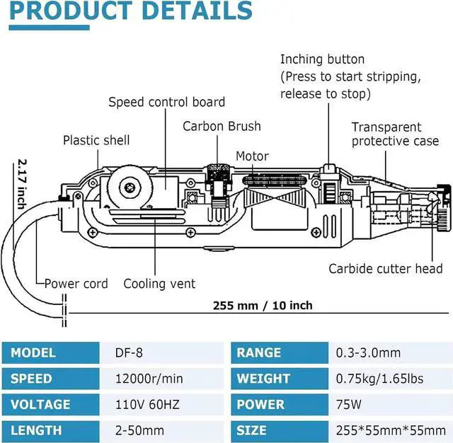 Alt view image 5 of 7 - Handheld 75W Wire Stripper Cutter Enameled Wire Paint Scraper 12000r/min (110V)