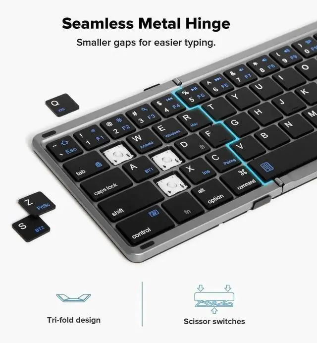 Alt view image 3 of 7 - Foldae Keyboard with Touchpad and Numeric Keypad, 2.4G Wireless and uetooth, Rechargeae Portae Travel Folding Keyboard with PU Leather, for iOS Android Windows Taet (KF18)