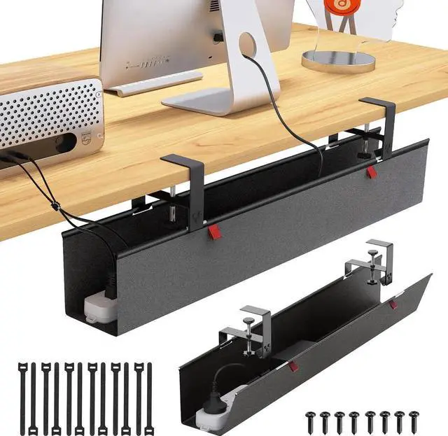 Main image of Under Desk Cable Management Tray - Under Desk Cord Management - Clamp/Screw Mount - Fabric Wire Management - Cable Raceways Tray Cord Hiders for Office/Home (Black, 35.8"×5.6")