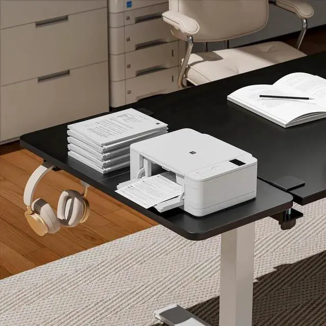 Alt view image 5 of 7 - Desk Extender Tray, 28" x 12" Clamp On Desk Shelf, Desk Extension with Laptop Holder, Table Desk Arm Rest, Clamp On Keyboard Tray for Office and Home, Workstation Organizer, Large, Black