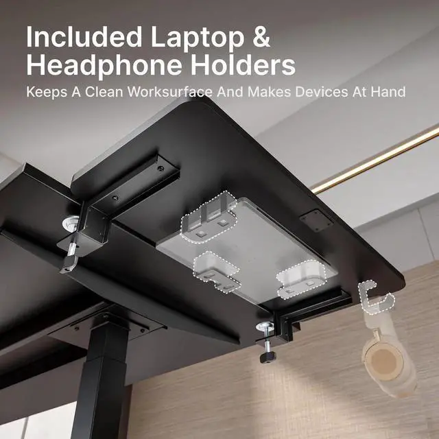 Alt view image 7 of 7 - Desk Extender Tray, 28" x 12" Clamp On Desk Shelf, Desk Extension with Laptop Holder, Table Desk Arm Rest, Clamp On Keyboard Tray for Office and Home, Workstation Organizer, Large, Black