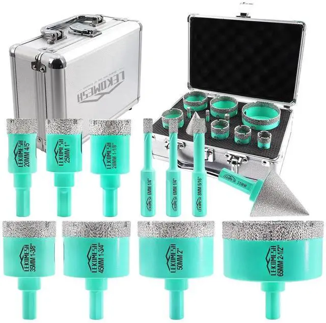 Main image of Diamond Core Drill Bits Set 11pcs Tile Hole Saw Kit Triangle Shank(6/6/8/20/25/28/35/45/50/65mm/35mm Diamond Chamfer bits)