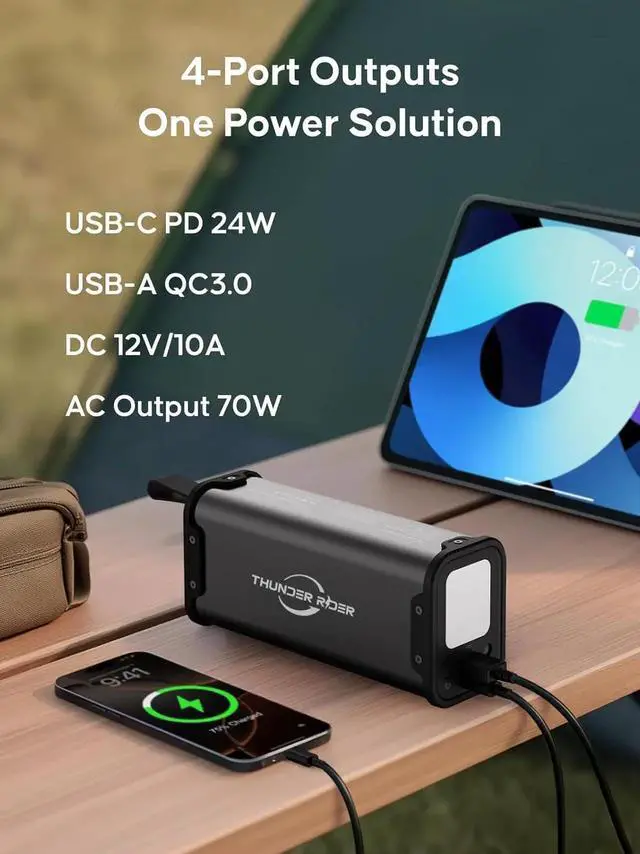 Alt view image 3 of 7 - Portable Power Station 99.99Wh Camping Lithium Battery Solar Generator Large Power Bank with AC Outlet 70W for Home Backup Outdoor Emergency RV Van Hunting