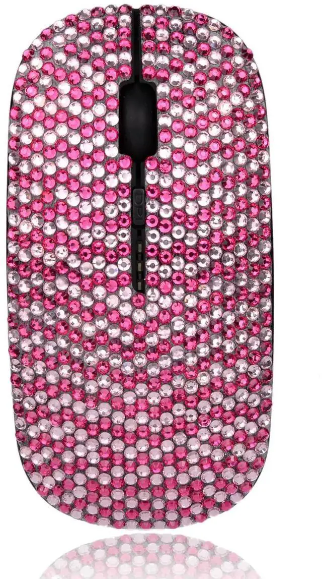Alt view image 5 of 5 - WONGS Luxury Full Stars Pink Crystal Rhinestone Rechargeable Slim Silent 2.4G Wireless Mouse for Laptop Computer, Cute Graphics Design Diamonds Mouse - Full Star