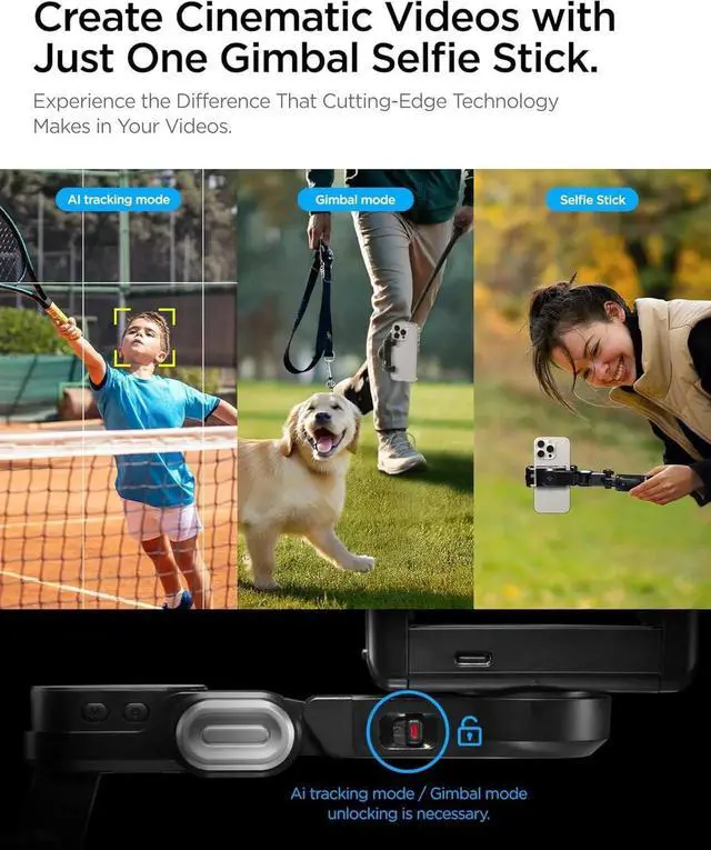 Alt view image 7 of 7 - Gimbal Stabilizer for Smartphone, iPhone Gimbal w/Focus Wheel Face/Object Tracking for Android Foldable 3-Axis Handheld Phone Stabilizer for Video Recording - Black