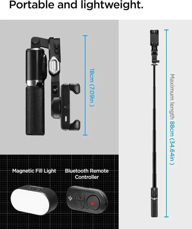 Alt view image 4 of 7 - Gimbal Stabilizer for Smartphone, iPhone Gimbal w/Focus Wheel Face/Object Tracking for Android Foldable 3-Axis Handheld Phone Stabilizer for Video Recording - Black
