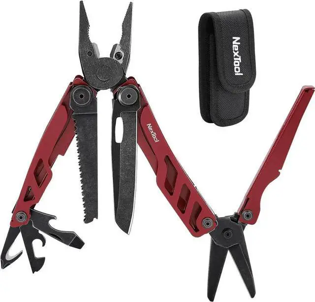 Main image of Flagship Pro, Multi Tool, Multitool Pliers with Big Folding Scissors, Replaceable Wire Cutters and Safety Locking, Multi Tool Pocket Knife, Survival Tools with Glass Breaker, Gifts for Men-Red