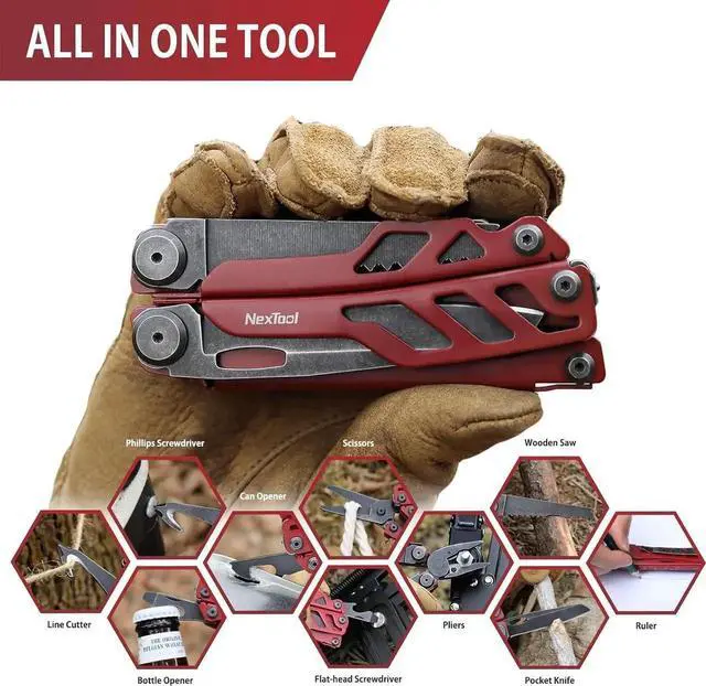 Alt view image 3 of 6 - Flagship Pro, Multi Tool, Multitool Pliers with Big Folding Scissors, Replaceable Wire Cutters and Safety Locking, Multi Tool Pocket Knife, Survival Tools with Glass Breaker, Gifts for Men-Red