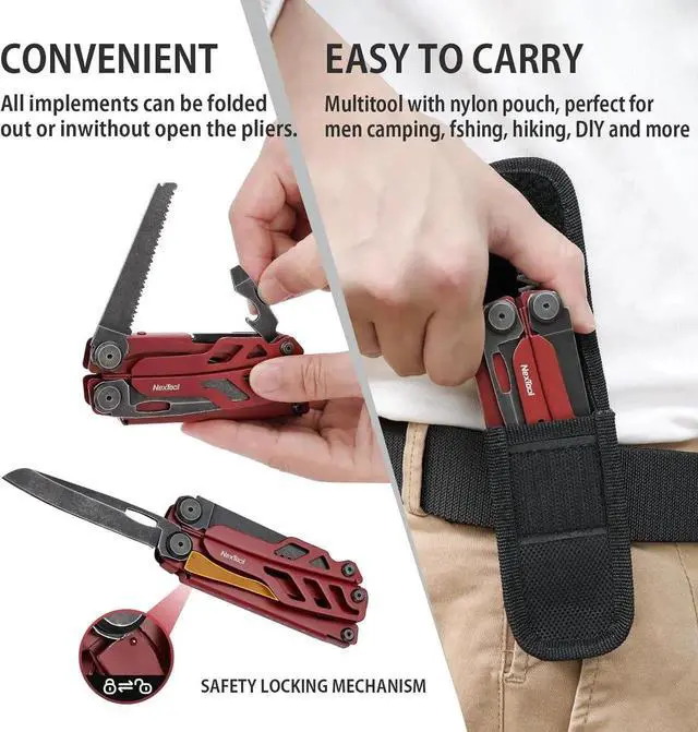 Alt view image 4 of 6 - Flagship Pro, Multi Tool, Multitool Pliers with Big Folding Scissors, Replaceable Wire Cutters and Safety Locking, Multi Tool Pocket Knife, Survival Tools with Glass Breaker, Gifts for Men-Red