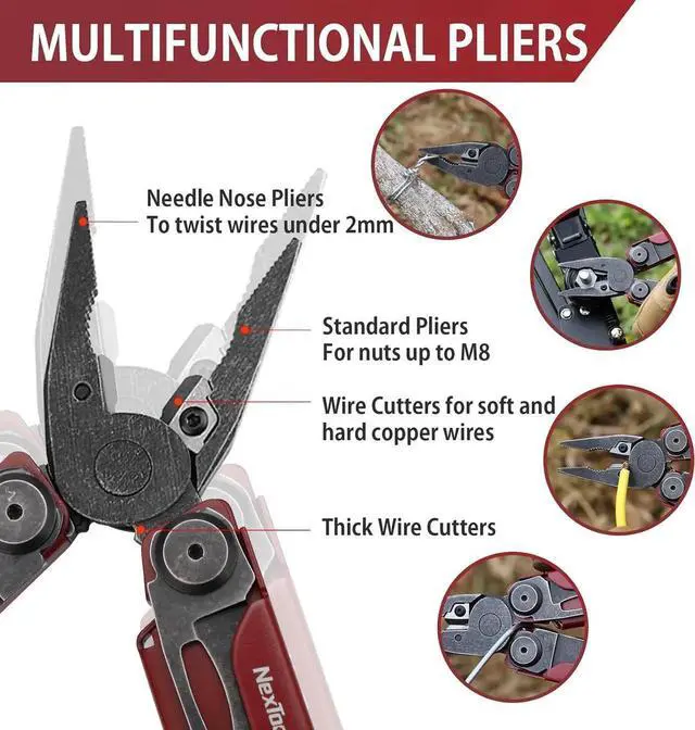 Alt view image 2 of 6 - Flagship Pro, Multi Tool, Multitool Pliers with Big Folding Scissors, Replaceable Wire Cutters and Safety Locking, Multi Tool Pocket Knife, Survival Tools with Glass Breaker, Gifts for Men-Red