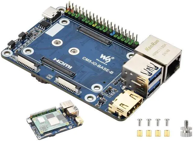 Main image of Mini Base Board (B) Compatible with Raspberry Pi Compute Module 5, Onboard EEPROM and Encryption Chip, Compact Design with 4xUSB, Color-Coded 40PIN GPIO Header, 2xMIPI, M.2 M Key PCIe Interfaces,etc