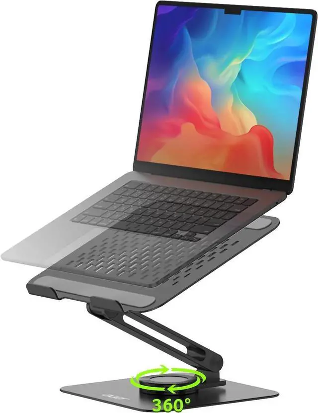 Main image of Laptop Stand for Desk - with 360 Swivel Base, Rotating Laptop Riser for Desk, Adjustae Couter Stand for Laptops, Ergonomic Riser Holder Foldae, Portae MacBook Pro Air (10-16") - ack