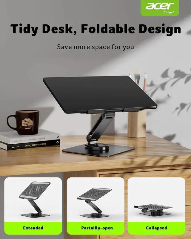 Alt view image 4 of 7 - Laptop Stand for Desk - with 360 Swivel Base, Rotating Laptop Riser for Desk, Adjustae Couter Stand for Laptops, Ergonomic Riser Holder Foldae, Portae MacBook Pro Air (10-16") - ack