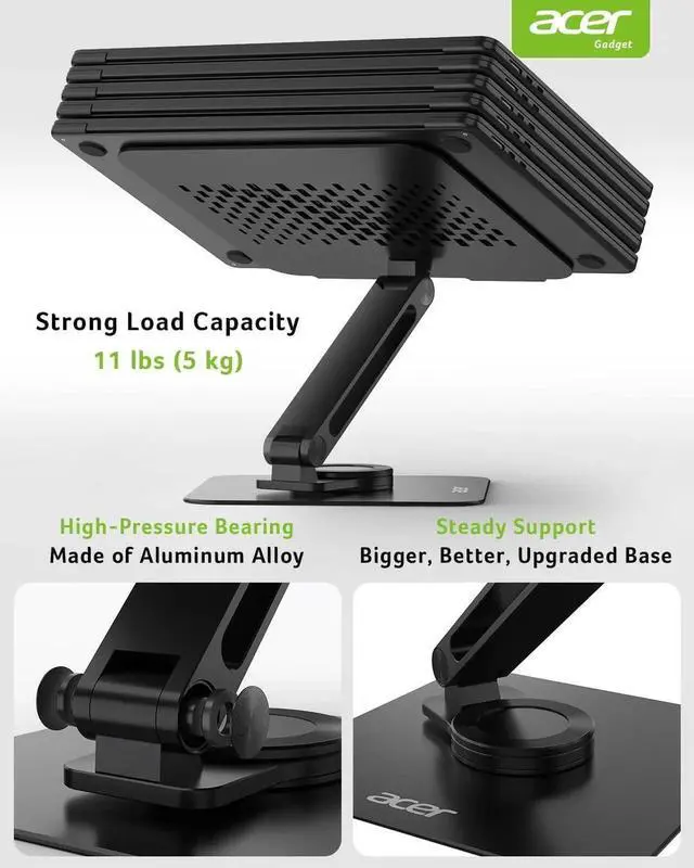 Alt view image 7 of 7 - Laptop Stand for Desk - with 360 Swivel Base, Rotating Laptop Riser for Desk, Adjustae Couter Stand for Laptops, Ergonomic Riser Holder Foldae, Portae MacBook Pro Air (10-16") - ack