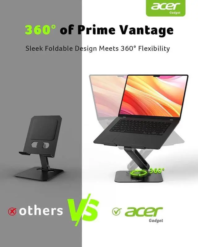 Alt view image 6 of 7 - Laptop Stand for Desk - with 360 Swivel Base, Rotating Laptop Riser for Desk, Adjustae Couter Stand for Laptops, Ergonomic Riser Holder Foldae, Portae MacBook Pro Air (10-16") - ack