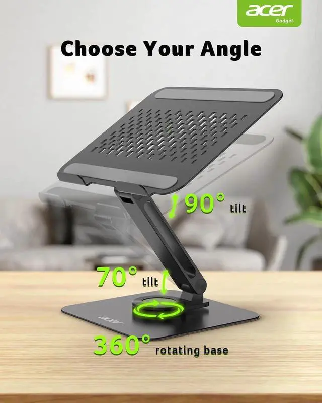 Alt view image 2 of 7 - Laptop Stand for Desk - with 360 Swivel Base, Rotating Laptop Riser for Desk, Adjustae Couter Stand for Laptops, Ergonomic Riser Holder Foldae, Portae MacBook Pro Air (10-16") - ack