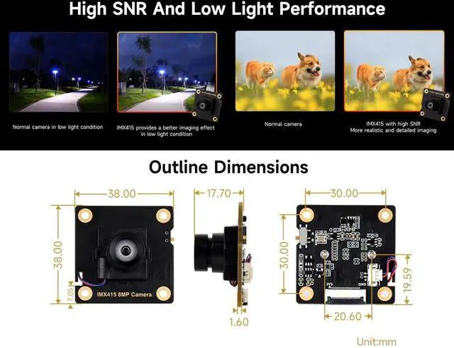 Alt view image 4 of 5 - IMX415 8MP Camera Module, Compatible with Raspberry Pi 5 / 4B+ / 3B+ / 3B/ Zero Series/Zero 2W Series Boards, Suitable for AI Applications-Facial Recognition, Road Marking Recognition, etc