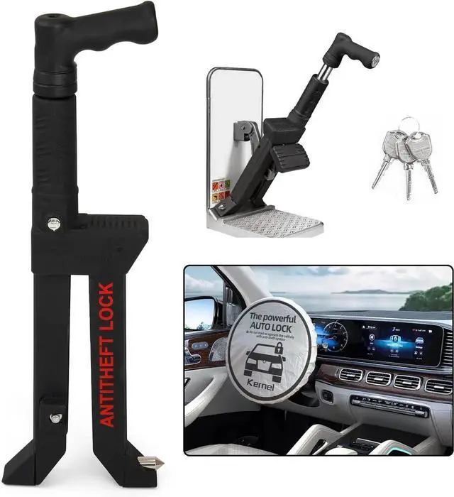 Main image of Brake Pedal Lock, Anti Theft Car Device, Brake or Clutch Pedal Deadbolt Lock, Vehicle Anti Theft System with Steering Wheel Sunshade for Cars, Trucks, SUV's, Van Security with 3 Keys