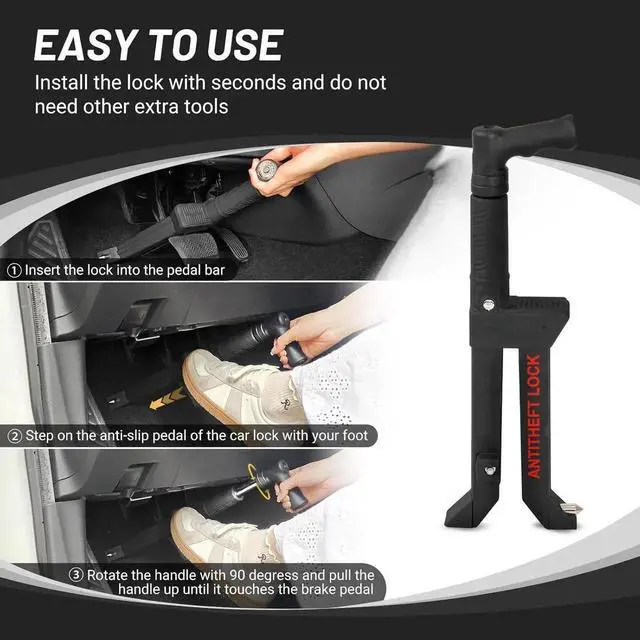 Alt view image 6 of 7 - Brake Pedal Lock, Anti Theft Car Device, Brake or Clutch Pedal Deadbolt Lock, Vehicle Anti Theft System with Steering Wheel Sunshade for Cars, Trucks, SUV's, Van Security with 3 Keys