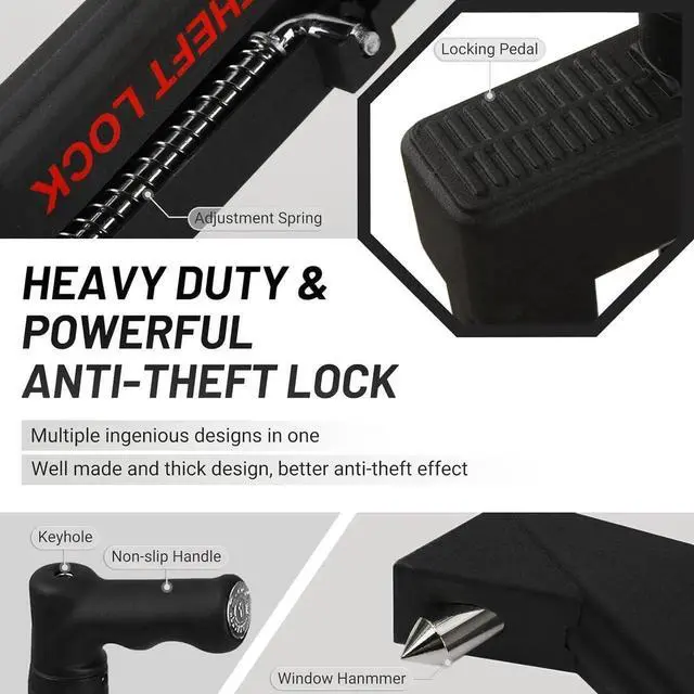 Alt view image 7 of 7 - Brake Pedal Lock, Anti Theft Car Device, Brake or Clutch Pedal Deadbolt Lock, Vehicle Anti Theft System with Steering Wheel Sunshade for Cars, Trucks, SUV's, Van Security with 3 Keys