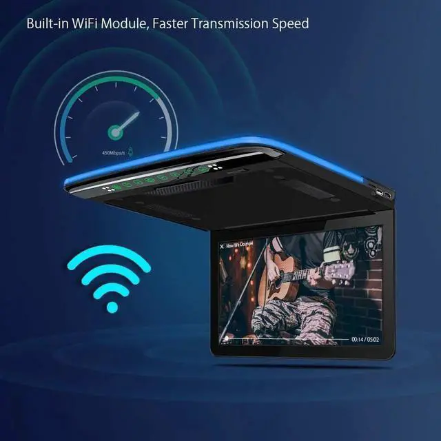 Alt view image 7 of 7 - Android Car Overhead Player 13.3 Inch Wide IPS Screen Car Roof Mount Monitor with Built-in Stereo Speakers Flip Down Overhead Car Monitor Support 8K Video, Bluetooth, WiFi, HDMI, USB, IR