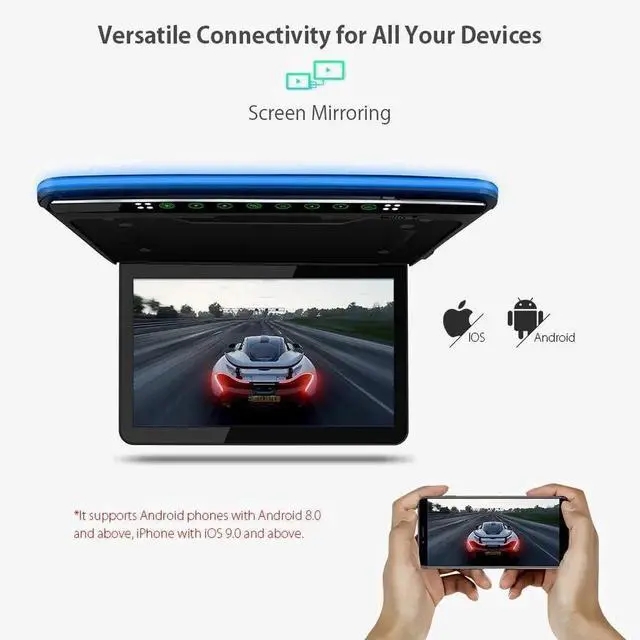 Alt view image 3 of 7 - Android Car Overhead Player 13.3 Inch Wide IPS Screen Car Roof Mount Monitor with Built-in Stereo Speakers Flip Down Overhead Car Monitor Support 8K Video, Bluetooth, WiFi, HDMI, USB, IR