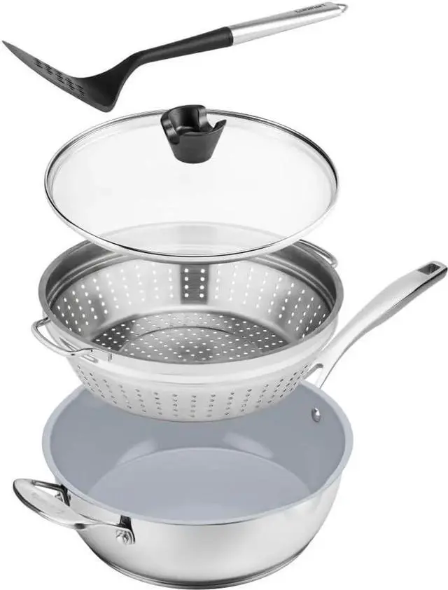 Alt view image 4 of 4 - Preferred Pan 4-Pc Set - Stainless Steel (4.5 Qt. Multi-Purpose Pan w/Cover, Steamer, Slotted Turner)