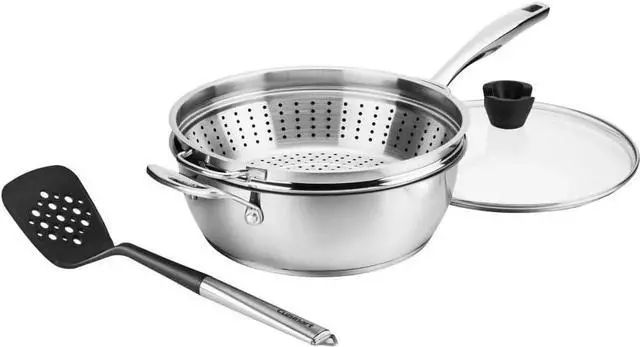 Alt view image 3 of 4 - Preferred Pan 4-Pc Set - Stainless Steel (4.5 Qt. Multi-Purpose Pan w/Cover, Steamer, Slotted Turner)