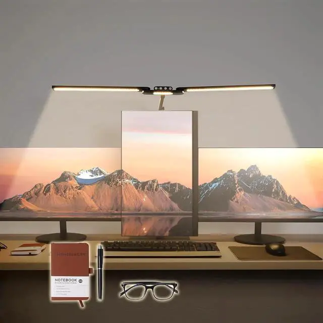 Main image of LED Desk Lamp, Anti Eyestrain with Blue Light Blocking Glasses Included, 3000K-6500K with Clamp, Architect Style Swing Arm, Wide Monitor Computer Light for Home Office Gift