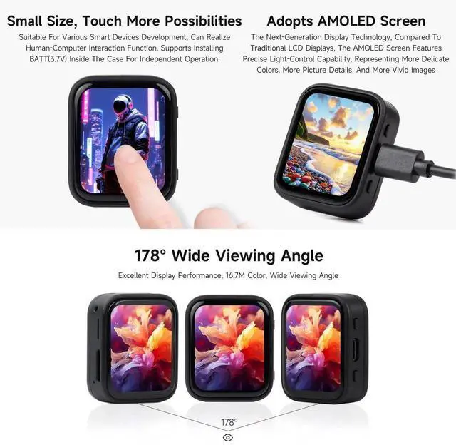 Alt view image 2 of 5 - Waveshare RP2350 1.8inch AMOLED Touch Display Development Board, 368×448 Pixels, Low Power Touchscreen, QSPI Interface, Dual-core & Dual-Architecture Design, Accelerometer and Gyroscope Sensor