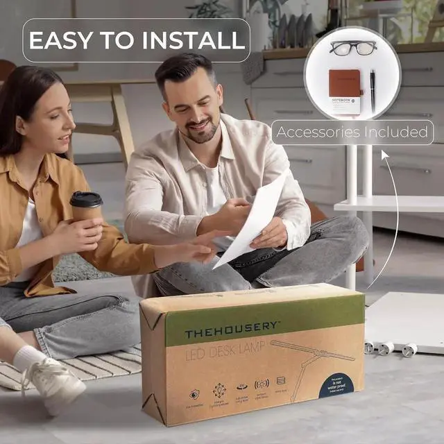 Alt view image 5 of 7 - LED Desk Lamp, Anti Eyestrain with Blue Light Blocking Glasses Included, 3000K-6500K with Clamp, Architect Style Swing Arm, Wide Monitor Computer Light for Home Office Gift