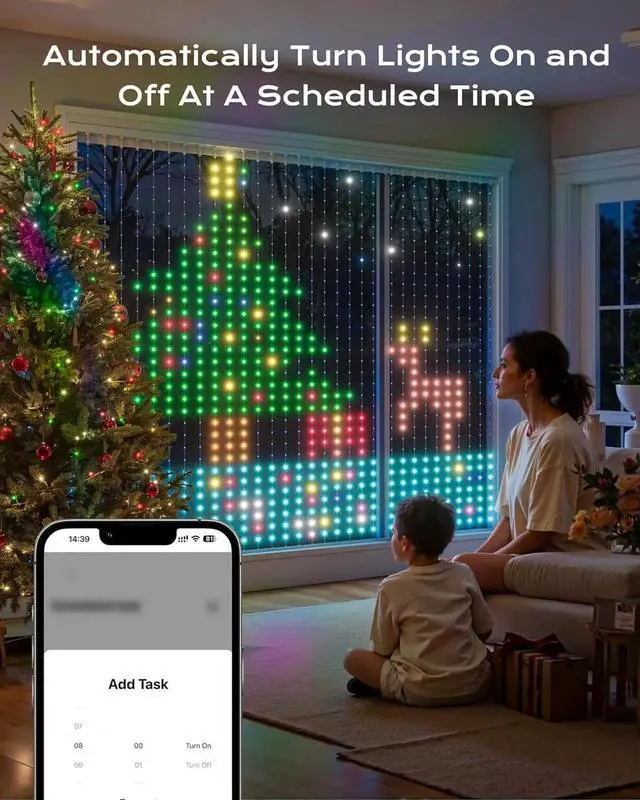 Alt view image 2 of 7 - 400 RGBIC LEDs Smart Curtain Lights with DIY GIF, 6.6x6.6ft Color Changing Holiday Wall Lights with APP, IP65 Waterproof Chrias String Fairy Lights for Indoor Outdoor Bedroom Window