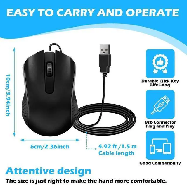 Alt view image 4 of 5 - 12 Pack Wired Mouse Bulk Computer Mouse Wired with Ergonomic Design Computer Mice Plug and Play USB for Students, Teachers Multi Device Compatibility for Classroom, Home, Office, Remote Work (12)