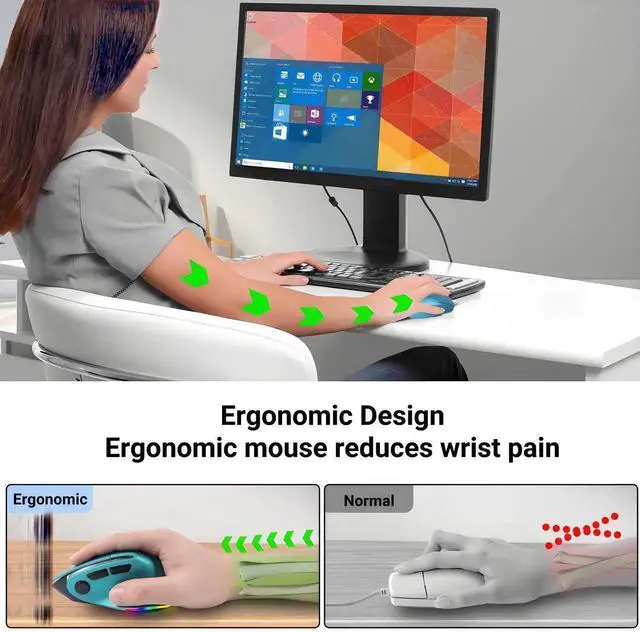 Alt view image 3 of 5 - Ergonomic Mouse Jiggler,Bluetooth Vertical Wireless Mouse,LED Rechargeable Optical Computer Mice, Portable(BT5.2 or USB 2.4GHz) Dual Mode,1000/1600/2400 DPI,8 Buttons for Laptop,PC,Macbook (Blue)