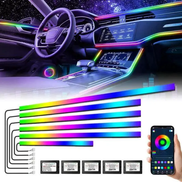 Main image of Dreamcolor Acrylic Interior Car Lights, Car LED Strip Light with Bluetooth APP, Car Ambient Lighting Kit with RGB 6 in 1 and 175 inches 593 LEDs, 16 Million Colors Sound Activated Car Neon Lights