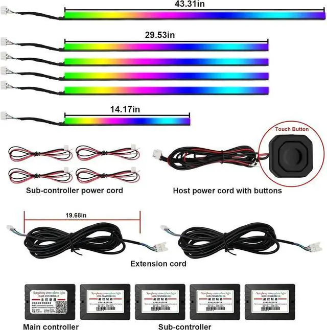 Alt view image 3 of 7 - Dreamcolor Acrylic Interior Car Lights, Car LED Strip Light with Bluetooth APP, Car Ambient Lighting Kit with RGB 6 in 1 and 175 inches 593 LEDs, 16 Million Colors Sound Activated Car Neon Lights